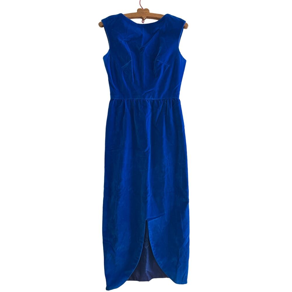 Vintage Crush Velvet Royal Blue Long Formal Maxi Dress ~Sleeveless SIZE S **READ